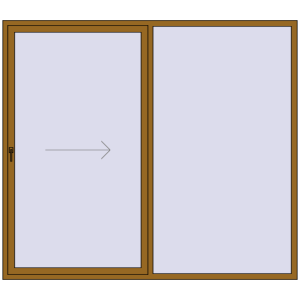 Металопластикові розсувні двері 2500x2200 мм Двостулкові з правим відкриванням. Вид зсередини Купити Розсувні терасні двері 2500x2200 мм GENEO HST LIGHT_OAK з двох сторін