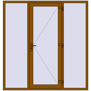 Металопластикові вхідні двері 2000x2100 мм З двома боковинами. Вид зсередини Купити Вхідні двері 2000x2100 мм REHAU Т118/70 GOLDEN OAK з двох сторін