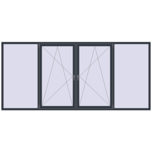 Металопластикове вікно 3500x1600 мм Із чотирьох частин. Вид зсередини Купити Вікна 3500x1600 мм REHAU EURO 70 ANTHRACITE_GREY_STRUKTURAL з двох сторін
